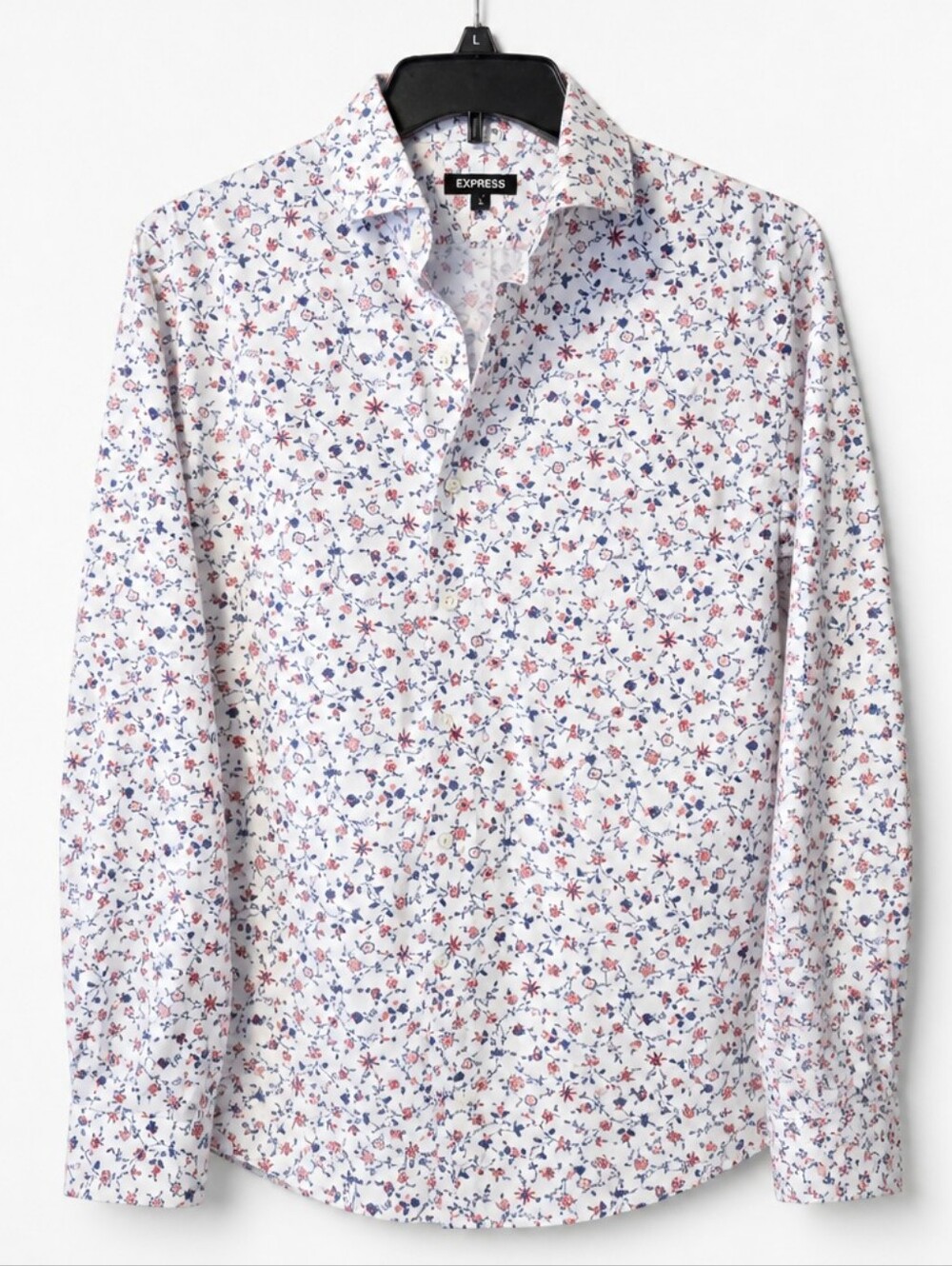 Express Slim Fit Floral Button-Up Shirt Size LG